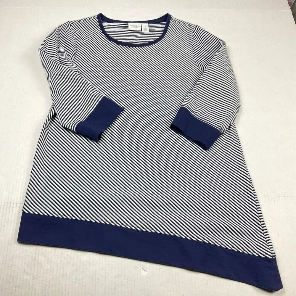 Chicos Weekends Knit Top Striped 3/4 Sleeve Asymmetric Hem Casual Shirt 1 Medium